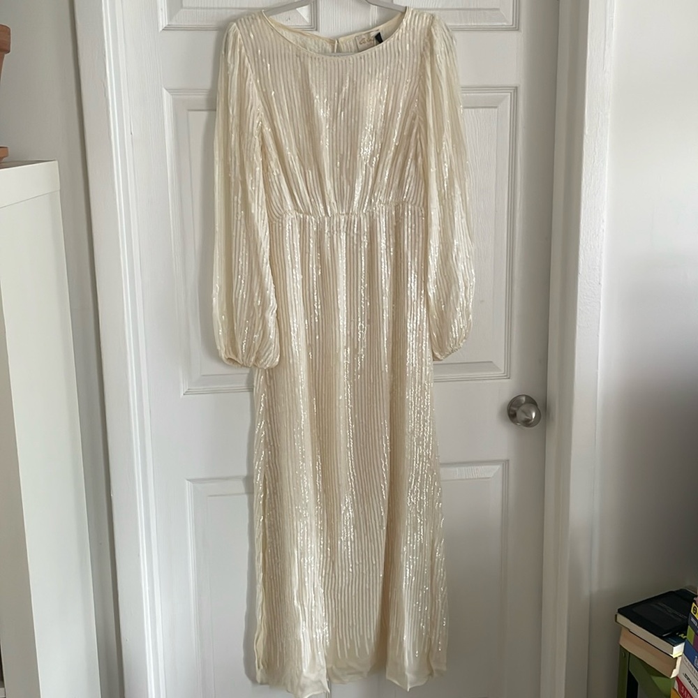 Coco Sequinned Midi Dress - ivory white (M / US 8)